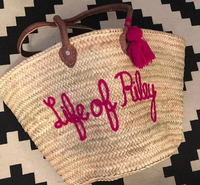 Schicker personal isierter marok kanis cher Stroh korb mit einem Pompon Market Stroh beutel Palm Basket Damen strohs ack Daily Carry Bag