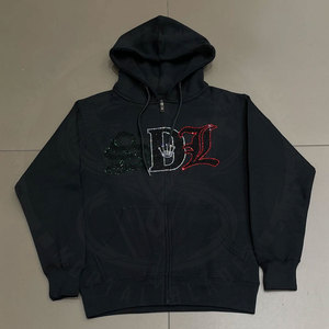 SDL HOODIES Con diamante hip hop personalizado invierno Transpirable Sudadera con capucha negro 500 GSM fabricantes 100% algodón sudaderas con capucha para hombres - Product Image 5