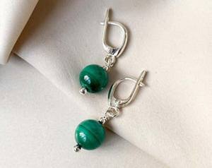 Boucles d'oreilles pendantes en malachite fantaisie, serties de pierres en argent sterling, plaquées or, cadeau de mariage ou d'anniversaire, bijoux - Product Image 5