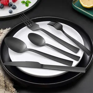 Juego de cubiertos con revestimiento en polvo de la mayoría de las tendencias, cubiertos negros, vajilla de mesa para boda, fiesta, restaurante, suministros de utensilios de cocina - Product Image 3