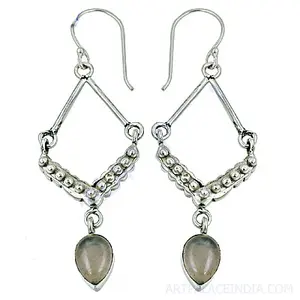 ต่างหูเงินแท้ 925 ประดับโรสควอตซ์ ดีไซน์ทันสมัยสำหรับผู้หญิง - Product Image 2