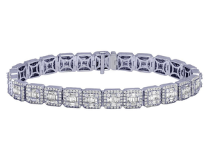 Baguette y pulsera redonda de diamantes de moissanita en plata de ley 925 joyería helada Hip Hop pulsera personalizada para hombres - Product Image 1