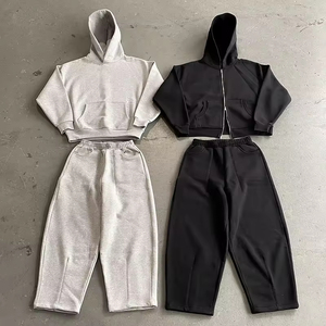 Survêtements à fermeture éclair, tenue de jogging de fitness, survêtements, logo personnalisé, sweats à capuche surdimensionnés, ensemble 2 pièces, survêtements lourds pour hommes - Product Image 3