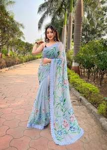 El último diseñador Faux Georgette Hand Print Work Saree de Fab Zone - Product Image 5