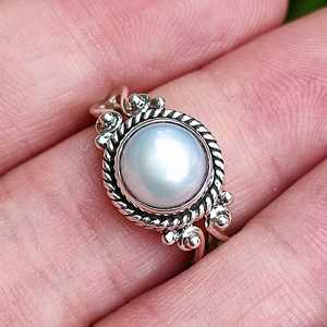 925 Sterling <b>Silver</b> Pearl <b>Ring</b> Handmade Boho June Birthstone Gift Freshwater Pearl <b>Statement</b> Promise <b>Ring</b> for Women - Product Image 4