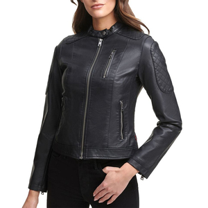 Nueva chaqueta de bombardero de cuero PU para mujer de otoño, Top corto ajustado, chaqueta informal de motocicleta para exteriores para mujer con logotipo personalizado - Product Image 1