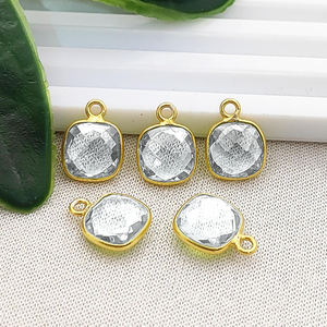 Dijes de Calcedonia Aqua de 8mm con Engaste de Plata de Ley 925, Dijes de Calcedonia Chapados en Oro para la Fabricación de Joyas - Product Image 3