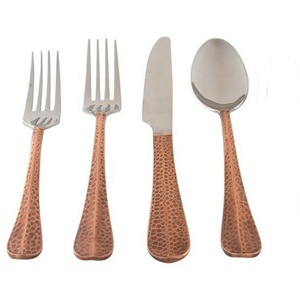 Cubiertos de plata con mango de cobre martillado, juego de cubiertos de boda de Hotel de lujo, juego de cubiertos para uso en el hogar y el Hotel de boda - Product Image 1