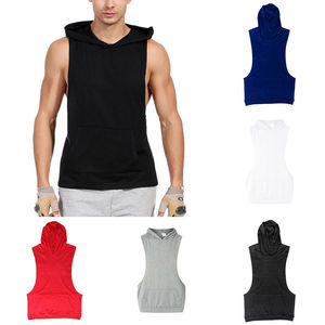 Camiseta sin mangas con capucha para entrenamiento informal para hombre, sudaderas sin mangas para entrenamiento de gimnasio, decoración bordada para culturismo, camiseta con corte muscular - Product Image 1