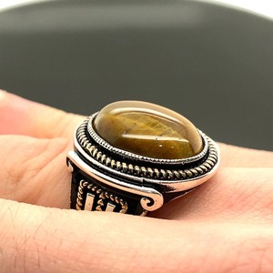 Handmade Silver Men's <b>Ring</b> with Natural <b>Tiger</b> <b>Eye</b> Gemstone Vintage Ottoman Style Oval <b>Ring</b> Fine Jewellery Wholesaler - Product Image 1