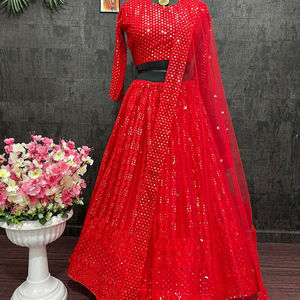 VESTIDO DE NOVIA GEORGETTE HEAVY BORDADO SECUENCIA TRABAJO LEHENGAS CON TRABAJO DUPATTA - Product Image 1