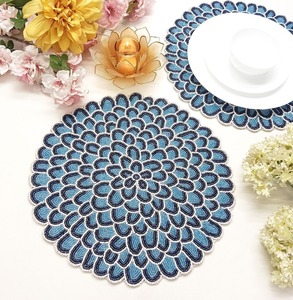 Luxury Handmade Teal & Light <b>Blue</b> <b>Beaded</b> Placemats Charger Plate Mat Set of 2 Elegant Design for Living Room Table Decoration - Product Image 1