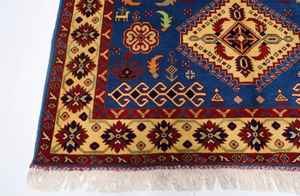 Tapis en laine noué à la main afghan bleu tribal Kazak personnalisable 5x8 6x9 9x12 tailles pour salon utilisation pique-nique - Product Image 2