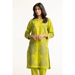 Conjunto de Traje Jacquard Verde para Mujer: Camisa y Pantalón Elegantes - Product Image 2