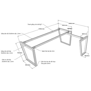 L-shaped Metal <b>Legs</b> for Table 180x160x70cm Minimalist Modern Design Easy Installation HCTC011 - Product Image 5