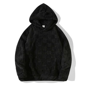 Men's Black Fleece Hooded Sweatshirt Regular Fit Casual Winter Wear Solid Color Knitted Breathable Quick Dry Pocket Design - Product Image 1