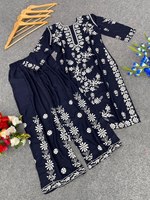 Nouvelle tenue décontractée pour femme, en tissu BLOSSOM, rayonne et coton Malai, avec broderie élégante, kurta et pantalon entièrement cousus, pour toutes les saisons