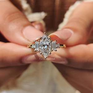5 <b>Stone</b> Engagement <b>Ring</b> with <b>Two</b> Baguette Side Diamonds Elegant Diamond <b>Rings</b> Collection - Product Image 1