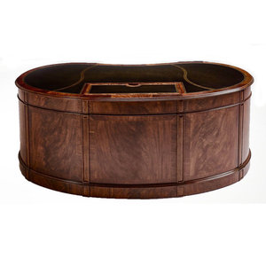 Golden <b>Walnut</b> Computer Desk with Oak Leather Top Kidney Shape Pedestal <b>Cabinets</b> 1-Year Warranty - Product Image 1