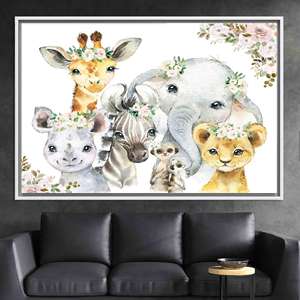 Toile imprimée pour décoration murale : animaux mignons, décoration élégante, design vibrant, toile encadrée blanche. - Product Image 1
