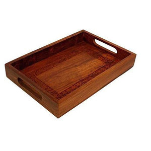 Fournitures d'hôtel Plateau de service en bois sculpté à la main de qualité supérieure pour le service des aliments avec poignées - Product Image 1