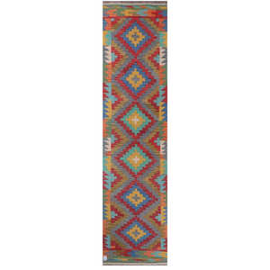 Alfombra Kilim de Maimana, Afganistán, 306 x 75 cm - Product Image 1