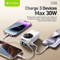 BAVIN Vente en gros PC1121S 10000mah 30W 60CM Câble de rétraction automatique Banque d'alimentation rétractable avec affichage LED