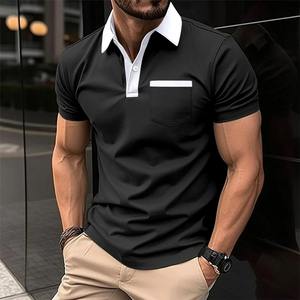 Camisa de cuello Polo para hombre, camisetas con cuello vuelto, camiseta informal de manga corta Smarts, botones empalmados, Jersey holgado 2025 de verano - Product Image 1