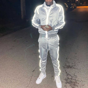 Personalizado de alta calidad Slim Fit cremallera de dos piezas de los hombres Joggers Trajes Set Side Stripe Reflective Piping Chándal para los hombres - Product Image 4