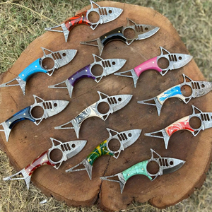 Surtido de mini cuchillo de bolsillo de hoja fija de acero de Damasco portátil con logotipo personalizado cuchillo EDC para uso industrial y de camping - Product Image 1