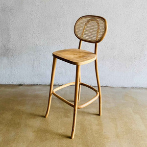 Tabouret de bar Epoch en bois de teck massif de haute qualité avec rotin en osier avec finition naturelle - Product Image 5