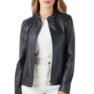 Vestes en cuir véritable confortables et personnalisées pour femmes Offre Spéciale avec col rabattu solide Logo personnalisé tricoté pour l'hiver - Product Image 6