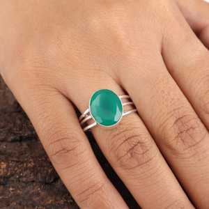 แหวนพลอยสีเขียวออนิกซ์ทรงรี ตัวเรือนเงินแท้ ประดับเพชรแบบหนามเตย ได้รับการรับรองจาก IGI ผลิตด้วยมือ สำหรับผู้หญิง ของขวัญสุดหรู - Product Image 5