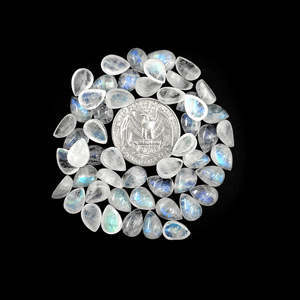 Natural <b>Moon</b> Stone Loose Nature <b>Crystal</b> Cabochon Pears Calibrated 7x9mm & 8x10mm - Product Image 2