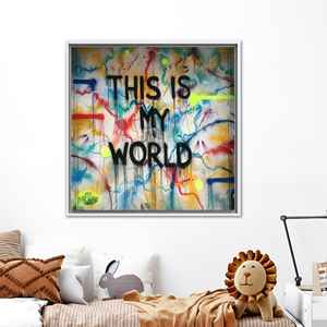 Obra de arte impresa en lienzo: arte vibrante de grafiti en vidrio para pared, lienzo con marco blanco - Product Image 1