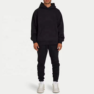 Ensemble sweat à capuche et pantalon de survêtement pour homme en molleton 100 % coton léger, écologique, pour l'hiver, couleur unie, séchage rapide, respirant - Product Image 1