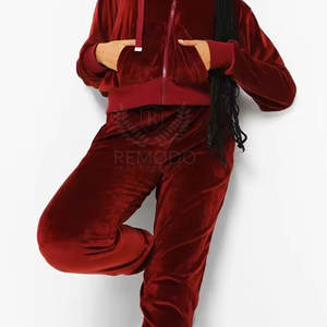Custom <b>Women</b> <b>Velvet</b> Tracksuit Two Piece Set Soft Hoodie and <b>Joggers</b> Wholesale Manufacturer - Product Image 6