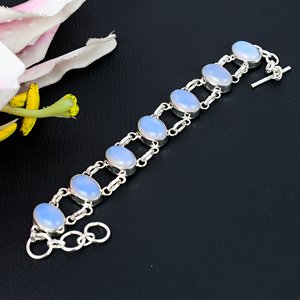 Pulsera de cadena de piedras preciosas de opalita chapada en plata 925 hecha a mano, accesorios ajustables de estilo bohemio para regalo o cumpleaños, Julio-Agosto - Product Image 3