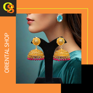 Comprar conjunto de pendientes con chapado en oro de 22 quilates estilo Jhumka nuevo diseño pendientes joyería para mujer desgaste por los exportadores - Product Image 2