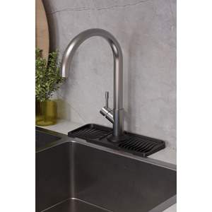 Classic Style Eco-Friendly <b>Plastic</b> Faucet <b>Tap</b> Mat in Grey/Black Rectangle Shape 400mm Diameter for Kitchen and Bathroom Sink - Product Image 2
