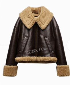 Chaqueta de cuero aviador para mujer, estilo bomber, de piel de oveja auténtica, casual, para motociclista, con forro de piel de sherpa, a la moda, al por mayor - Product Image 3