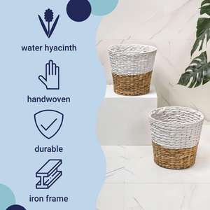 Cesta de Jacinto de Agua Teñida de Blanco, Cesta de Almacenamiento Hecha a Mano, Ecológica, Fabricada por VgreenArt en Vietnam - Product Image 4