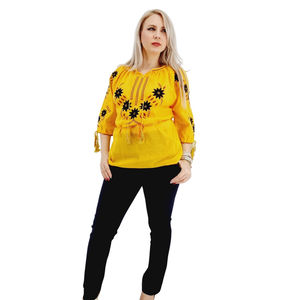 Blusa Vintage de verano para mujer con bordado Floral Casual con cuello en V manga tela tejida cintura Natural para clubes nocturnos - Product Image 2