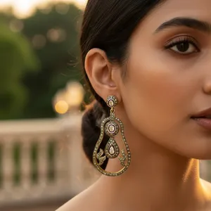 Women's Teardrop <b>Earrings</b> with Diamonds Gold Plating <b>Fine</b> Jewelry - Product Image 3