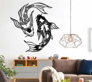 Ak – ensemble de 2 poissons découpés au Laser en laiton de haute qualité, Art mural en métal enduit de poudre noire - Product Image 1