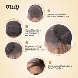 Siena-DWY Light Pink Glueless Synthetic <b>Wig</b> 136 Filter Lace Free Parting Shoulder Length Transparent Lace Color - Product Image 5