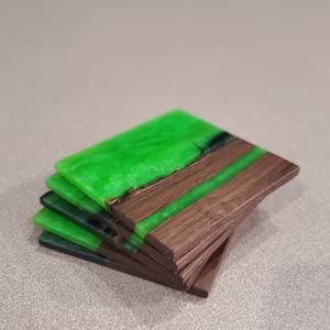 Impressive Modern Folk Art Style Green <b>Resin</b> Coasters Handcrafted With Walnut Wood Economically Priced Home Decor - Product Image 5