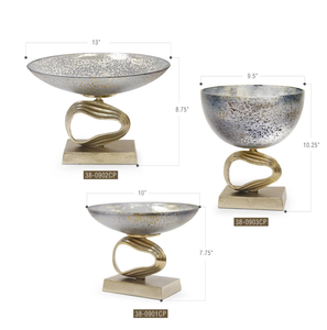 Bol rond en métal en laiton AK avec base au design attrayant en argent et or fini antique ensemble de 3 pour ustensiles de cuisine/vaisselle - Product Image 2
