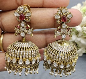 Trendy Trendy Jhumki <b>Earrings</b> <b>Fashionable</b> Moissanite Sku 2090 C9 - Product Image 1
