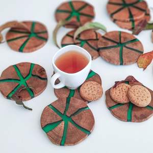 EXCELLENT UNIQUE DESIGN EPOXY WOOD RESIN <b>COASTER</b> for Coffee Tea Drink Wooden Customize Square Round Tea Cup - Product Image 5